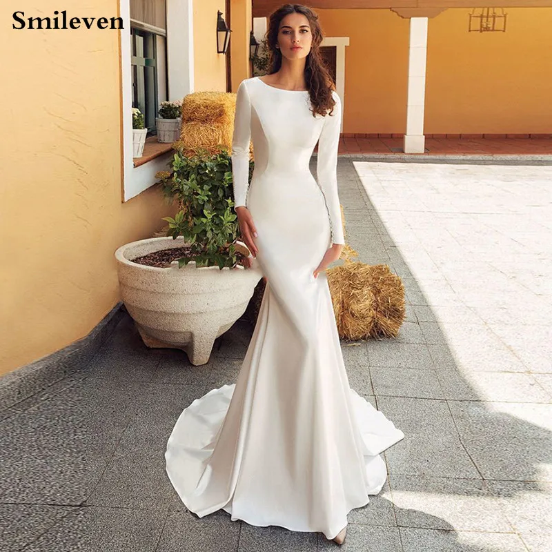 Smileven Mermaid Wedding Dress SatinLong Sleeve Vestido De Noiva Lace Bride Dresses With Romantic Buttons
Smileven Mermaid Wedding Dress SatinLong Sleeve Vestido De Noiva Lace Bride Dresses With Romantic Buttons
