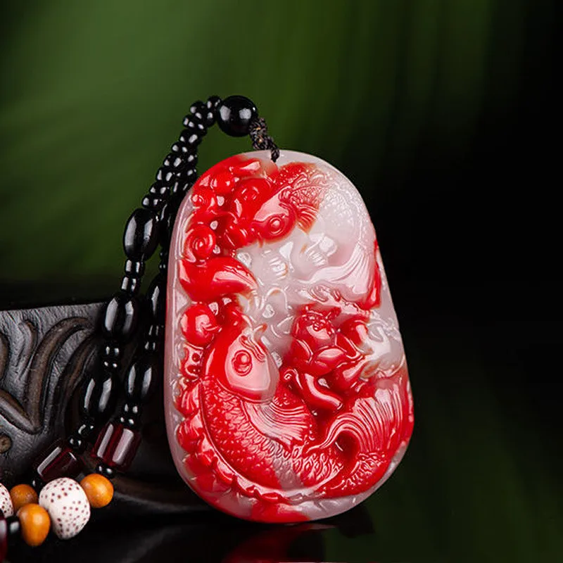 

Xinjiang Gobi Chicken Blood Jade Pisces Pendant Has Been More Than Years Old. Happy Ever After Men and Women Necklace Pendant