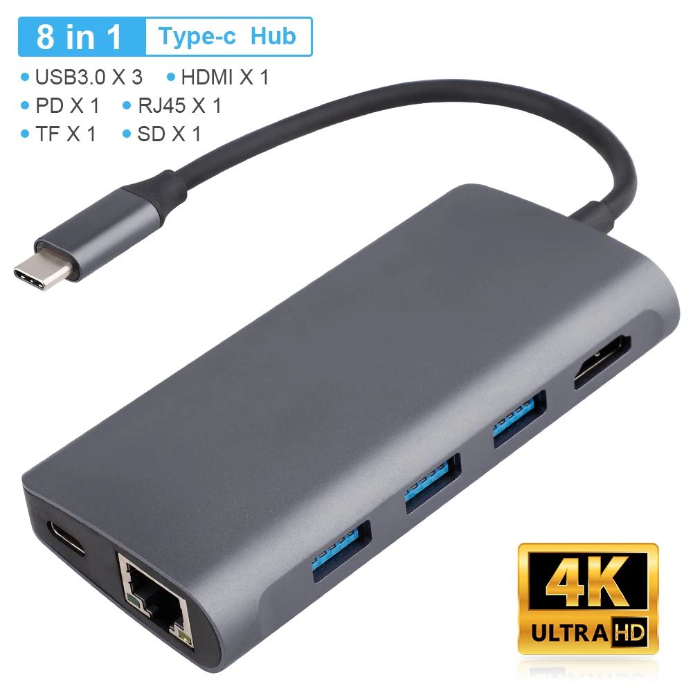 8 in 1 USB-C HUB Type C HUB to USB 3.0 Thunderbolt 3 HDMI 3.5mm Audio RJ45 Adapter for MacBook Pro Samsung Galaxy S9 USB C HUB
8 in 1 USB-C HUB Type C HUB to USB 3.0 Thunderbolt 3 HDMI 3.5mm Audio RJ45 Adapter for MacBook Pro Samsung Galaxy S9 USB C HUB
