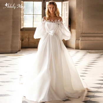 Adoly Mey Romantic Scoop Neck Lantern Sleeve A-Line Wedding Dresses 2020 Luxury Appliques Beaded Satin Court Train Bridal Gown 
Adoly Mey Romantic Scoop Neck Lantern Sleeve A-Line Wedding Dresses 2020 Luxury Appliques Beaded Satin Court Train Bridal Gown