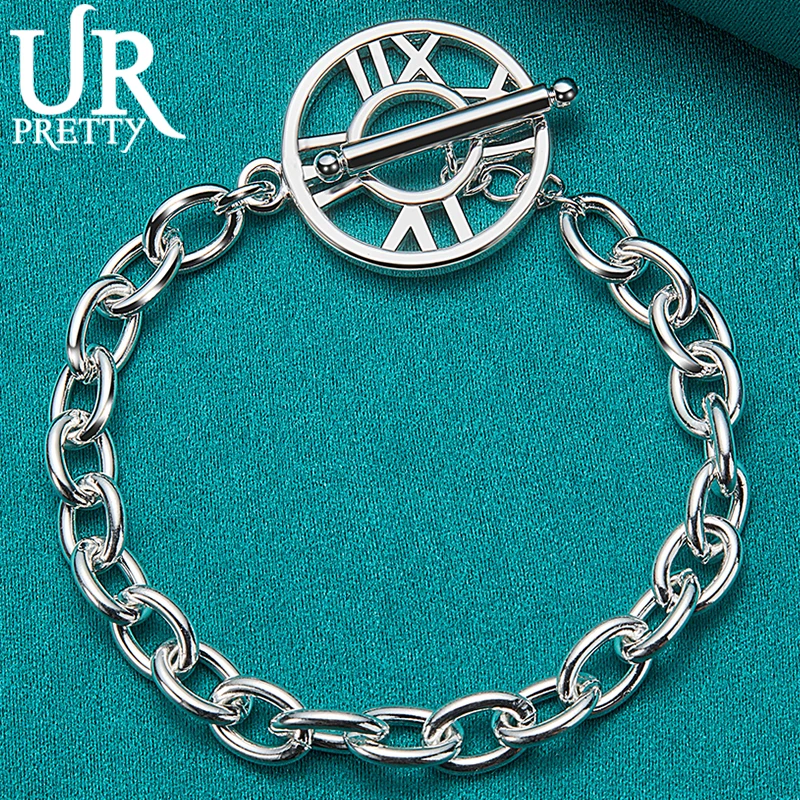 

URPRETTY 925 Sterling Silver Roman Numerals Chain Bracelet For Man Women Wedding Party Engagement Charm Jewelry