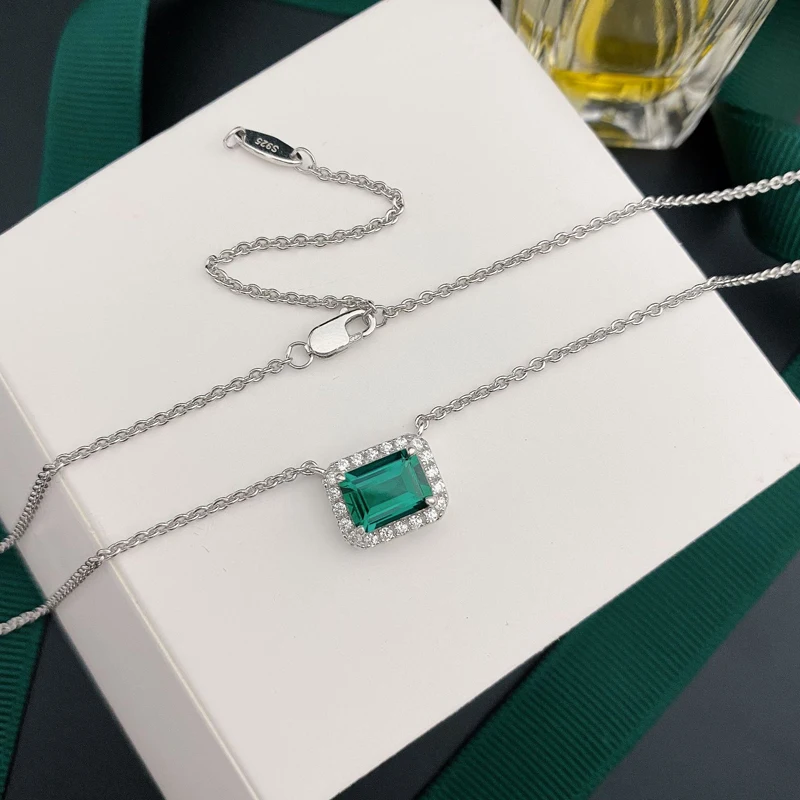 OEVAS 100% 925 Sterling Silver Pendant Necklace For Women Top Quality Lad Grown Emerald Gemstone Wedding Party Bridal Jewelry