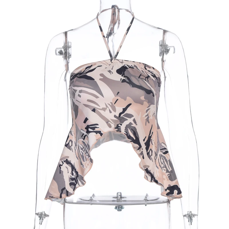 LVINMW Sexy Halter Drawstring Strapless Sleeveless Backless Crop Top 2020 Summer Women Camouflage Fashion Camis Tops Club Party