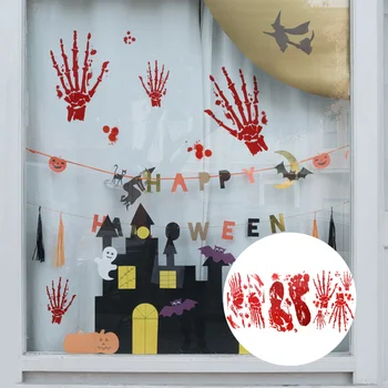 

5 Sheets Horror Footprints Floor Clings Halloween Bloody Handprint Party Sticker