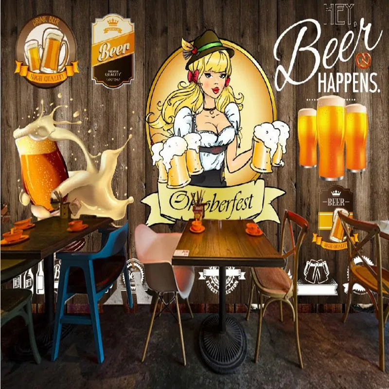 

Drop Shipping Photo Wallpaper Custom Retro Nostalgic Sexy Girl Dining Background Wall Restaurant Beer Shop Wallpaper Mural