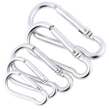 

5pcs Camping Keyring Snap Hook Outdoor Travel Kit Quickdraws Stainless Steel Spring Carabiner D-Ring Key Chain Clip