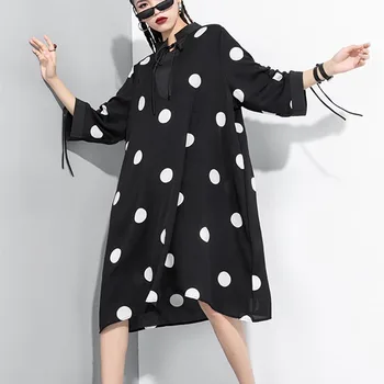 2020 Summer New Chiffon Polka Dot Pullover Dress Loose Dark Personality Irregular Cotton Long Sleeve Dresses Lady Big Size Dress 
2020 Summer New Chiffon Polka Dot Pullover Dress Loose Dark Personality Irregular Cotton Long Sleeve Dresses Lady Big Size Dress
