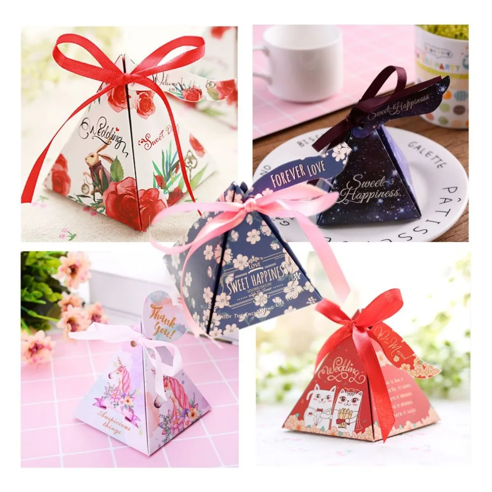 

Handmade Paper Sweets Favor Candy Gifts Box Ribbon Style Wedding Birthday Party Candy Cookie Storage Case Printing Gift Bag