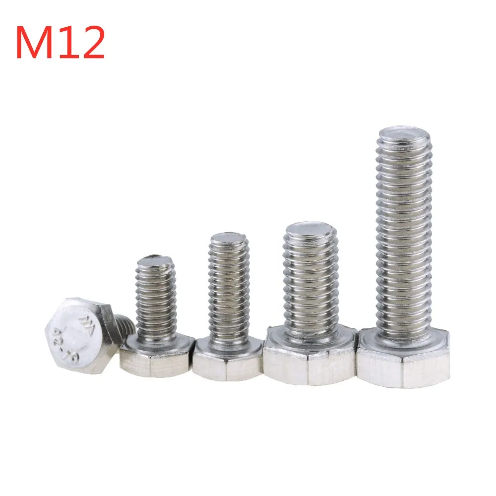 

1PCS M12*20-80 40 50 60 A2-70 304 Stainless Steel Metric Thread DIN933 External Outside Hex Hexagon Head Cap Screw Bolt M12x20