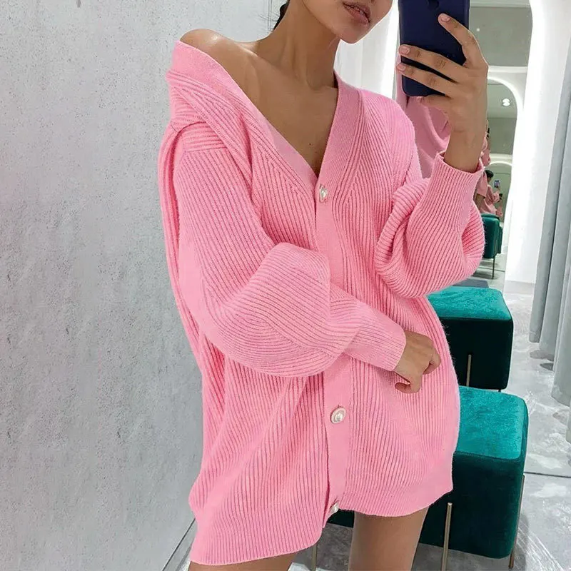 Autumn Winter Clothes Women Casual Knitted Cardigan Pink Lantern Sleeve Loose Tops Female Button Knitwear Sweater For Women's
Autumn Winter Clothes Women Casual Knitted Cardigan Pink Lantern Sleeve Loose Tops Female Button Knitwear Sweater For Women's
