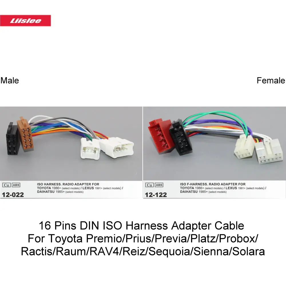 

16 Pins DIN ISO Harness Adapter Cable For Toyota Premio/Prius/Previa/Platz/Probox/Ractis/Raum/RAV4/Reiz/Sequoia/Sienna/Solara