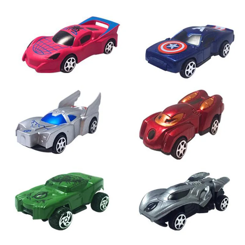 Фото 6 шт./компл. набор моделей автомобилей Мстители Железный Халк Локи Человек-паук