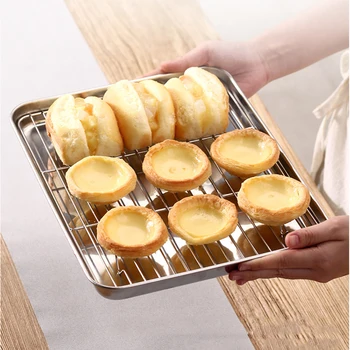 Stainless Steel Flat Bottom Baking Tray with Mesh Set Square Barbecue Plate with Cooling Rack Drip Pan Barbecue Tray Bakeware 
Stainless Steel Flat Bottom Baking Tray with Mesh Set Square Barbecue Plate with Cooling Rack Drip Pan Barbecue Tray Bakeware