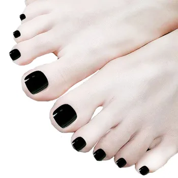 

Ludder Black Fake Toes Nails for Woman/girls 24pcs/1sheet Ladies Toenails Manicure Full Cover Toe False Nail Tips Glue for Feet