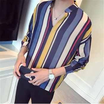 Quality Men Clothes 2019 Fashion Loose Shirt Men Autumn Stand Collar Striped Casual Men's Social Shirts Long Sleeve Blouse Homme
Quality Men Clothes 2019 Fashion Loose Shirt Men Autumn Stand Collar Striped Casual Men's Social Shirts Long Sleeve Blouse Homme