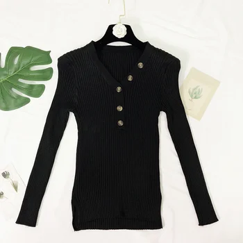 Ribbed Knitted Buttons Design Women Sweater V Neck Slim Solid Basic Pullovers Autumn Winter Fashion Casual Female Sweaters Top
Ribbed Knitted Buttons Design Women Sweater V Neck Slim Solid Basic Pullovers Autumn Winter Fashion Casual Female Sweaters Top