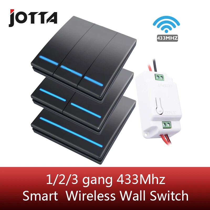 Jotta 1/2/3 gang 433Mhz smart push Wireless Switch Light RF Remote Control 110V 220V Receiver Wall Panel button Ceiling Lamp
Jotta 1/2/3 gang 433Mhz smart push Wireless Switch Light RF Remote Control 110V 220V Receiver Wall Panel button Ceiling Lamp