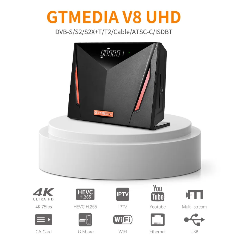 Newest Gtmedia V8 UHD Satellite Decoder H.265 4K Built In Wifi Support T2-MI H.265 DVB-S/S2/S2X+T/T2/Cable NO App Included
Newest Gtmedia V8 UHD Satellite Decoder H.265 4K Built In Wifi Support T2-MI H.265 DVB-S/S2/S2X+T/T2/Cable NO App Included