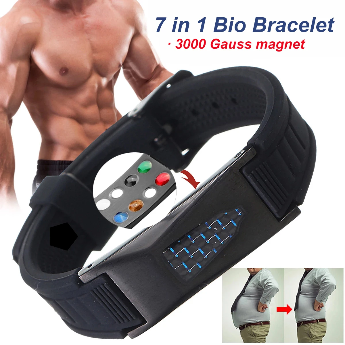

7 in 1 Titanium Silicone Magnetic Energy Armband Power Bio Bracelet Health Pain Relief Magnet Health Bracelet Bangle 3000 Gauss