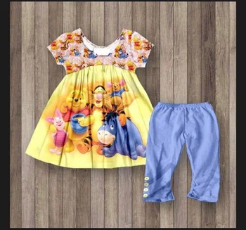 summer baby girls outfit flutter sleeve cartoon print ruffled tops with blue pants
summer baby girls outfit flutter sleeve cartoon print ruffled tops with blue pants