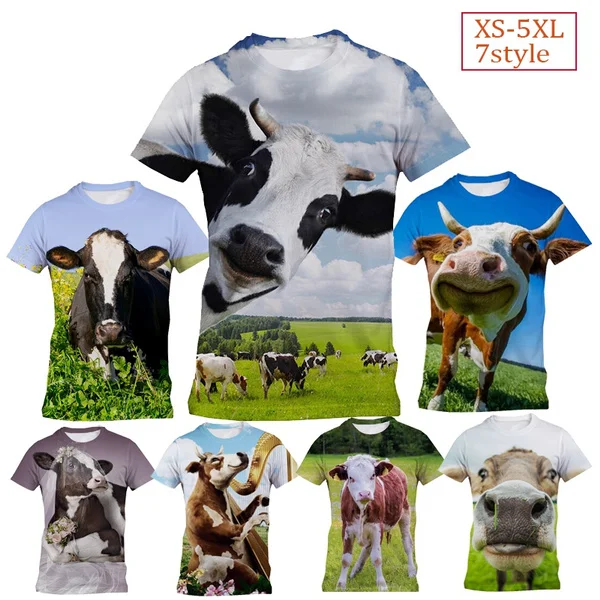 

New Fashion Cow 3D Printing Casual T-shirt Men's and Women's Fun Tops, Animal Print Short-sleeved T-shirt Tops