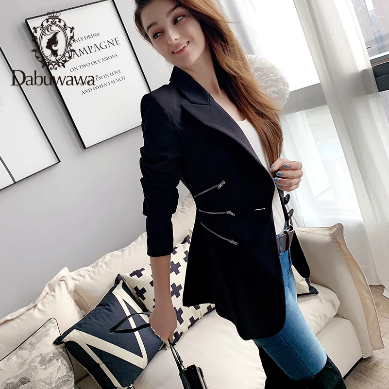 

Dabuwawa Black Notch Collar Solid Textured Blazer Women Autumn High Street Long Sleeve Single Button Casual Suit DN1CJK005