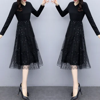 Plus size dress new simple knitted base stitching mesh dress loose
Plus size dress new simple knitted base stitching mesh dress loose