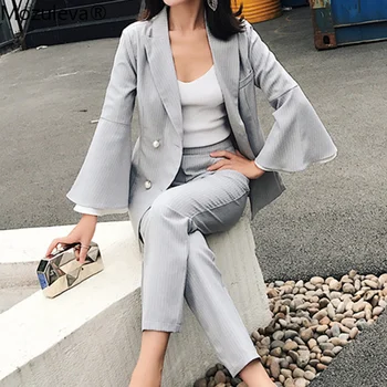 Mozuleva Spring Woman Sets 2 Piece New Pagoda Sleeve Striped Matching Pants Casual High Elastic Waist Vintage Suit 2020 femme
Mozuleva Spring Woman Sets 2 Piece New Pagoda Sleeve Striped Matching Pants Casual High Elastic Waist Vintage Suit 2020 femme