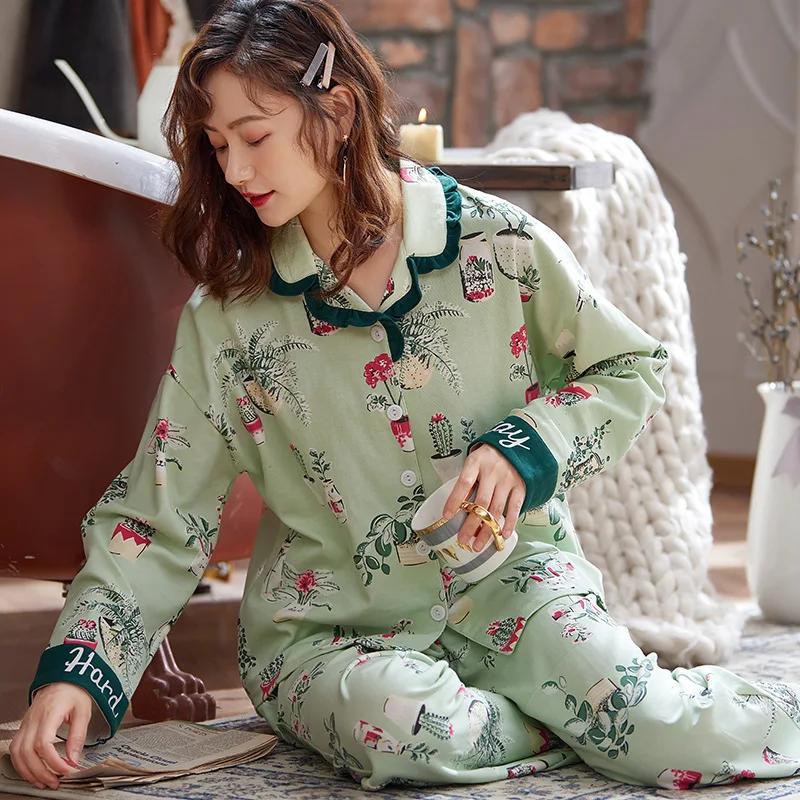 77136 # Potted Flower Cardigan Am Long Sleeve Pajamas Pure Cotton Homewear Set Plus-sized
77136 # Potted Flower Cardigan Am Long Sleeve Pajamas Pure Cotton Homewear Set Plus-sized