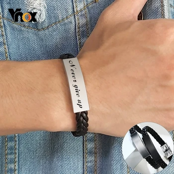 Vnox Personalized Braided Leather Bracelets for Men Matte Stainless Steel ID Bar Metal Bangle Custom Gift to Husband Dad
Vnox Personalized Braided Leather Bracelets for Men Matte Stainless Steel ID Bar Metal Bangle Custom Gift to Husband Dad