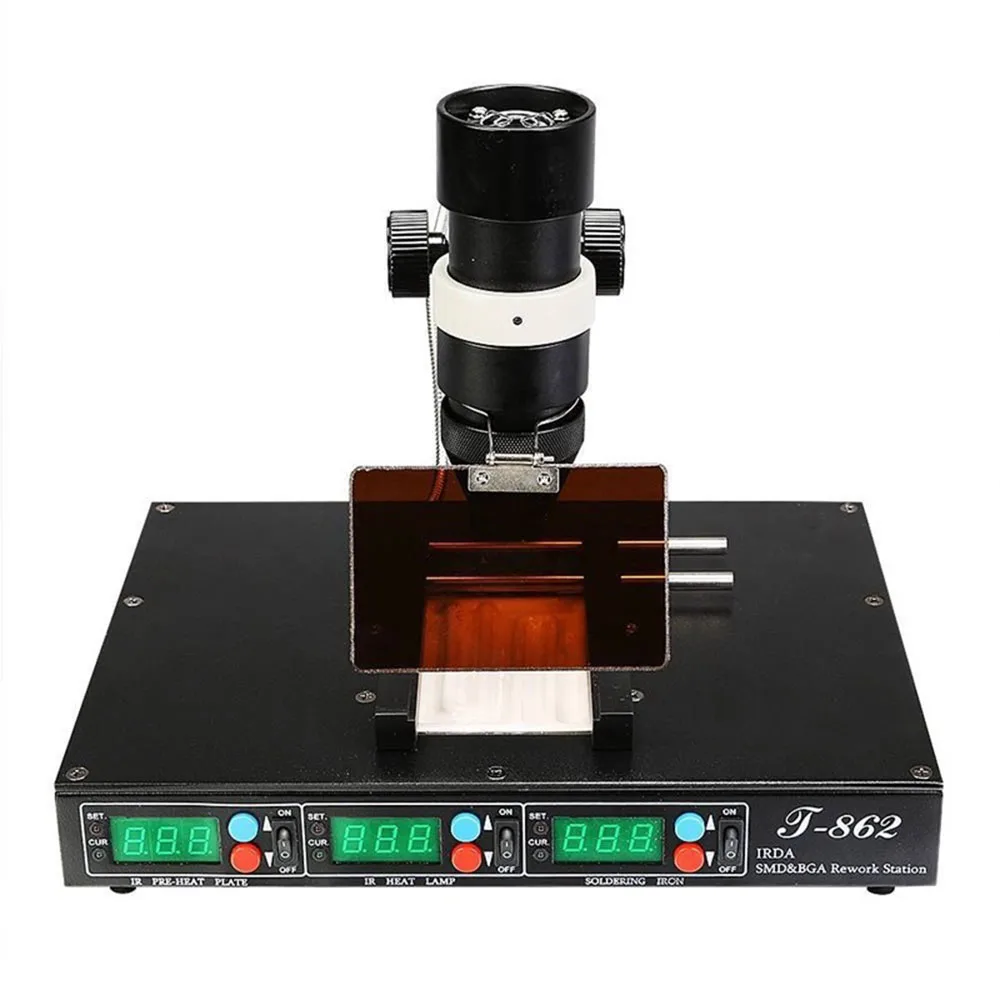 PUHUI T-862 Infrared SMD Soldering Rework Station Soldering Welder Mobile Phone Motherboard Desoldering Station Maintenance
PUHUI T-862 Infrared SMD Soldering Rework Station Soldering Welder Mobile Phone Motherboard Desoldering Station Maintenance