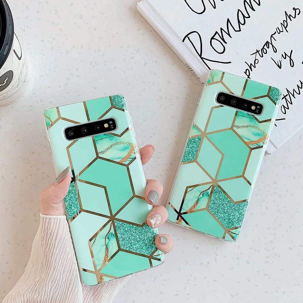 

S10 Plus Retro Electroplating Flowing Gold Geometry Marble Soft TPU Case For Samsung Galaxy S8 S9 S10e S10 Fashion Phone Cover