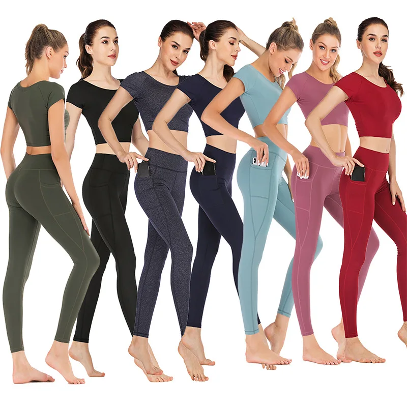 Women's Sports Suit 2 Piece Yoga Set Midriff-baring T-shirt+Pocket Design Leggings Quick Dry Breathable Slim Female Sportswear
Women's Sports Suit 2 Piece Yoga Set Midriff-baring T-shirt+Pocket Design Leggings Quick Dry Breathable Slim Female Sportswear