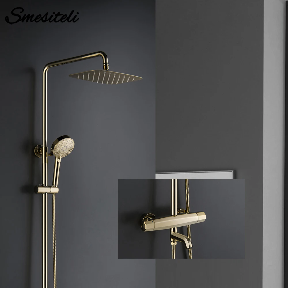 Термостатический смеситель для ванны, Многофункциональный ручной смеситель из золотистой латуни с тремя функциями
Термостатический смеситель для ванны, Многофункциональный ручной смеситель из золотистой латуни с тремя функциями