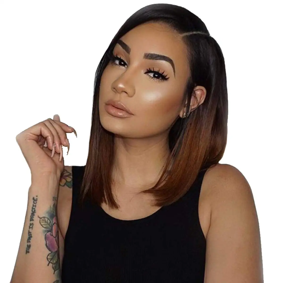 150% Density Ombre Short Human Hair Bob Wigs 13*4 Lace Closure Silk Base Wig Black Roots Remy Brazilian Pre Plucked