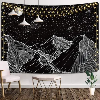 LUCKYYJ Mountain Tapestry Moon Star Tapestry Starry Night Sky Tapestry Black and White Mountains Tapestry for Room Decoration 
LUCKYYJ Mountain Tapestry Moon Star Tapestry Starry Night Sky Tapestry Black and White Mountains Tapestry for Room Decoration