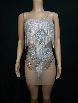 Big Stretch Mesh See-through Dress Evening Party Sexy Dresses Birthday Costume Bar Nightclub Perspective Crystals Tassels Dress 
Big Stretch Mesh See-through Dress Evening Party Sexy Dresses Birthday Costume Bar Nightclub Perspective Crystals Tassels Dress