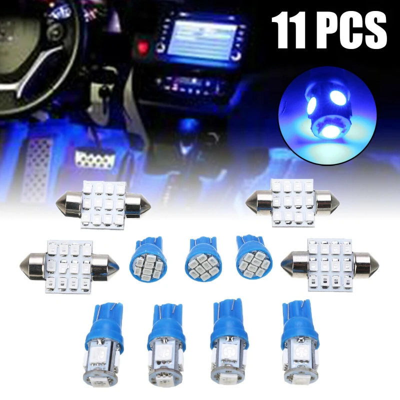 11PCS White LED Lights Interior Package for T10 & 31mm Map Dome License Plate