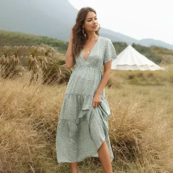 Summer Sweet Long Print Dress Women Casual Cotton V-neck Short Sleeve Dress 2020 New
Summer Sweet Long Print Dress Women Casual Cotton V-neck Short Sleeve Dress 2020 New