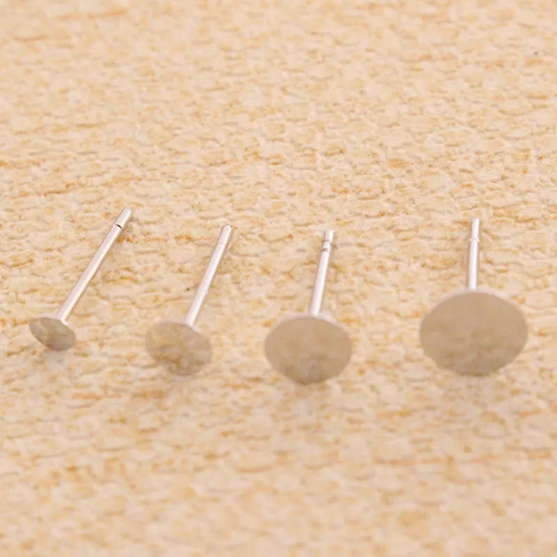 

S925 Fine Silver Flat Ear Stud DIY Ear Stud Earrings Accessories Pearl Pinto Flat Auricular Needle Aspiration