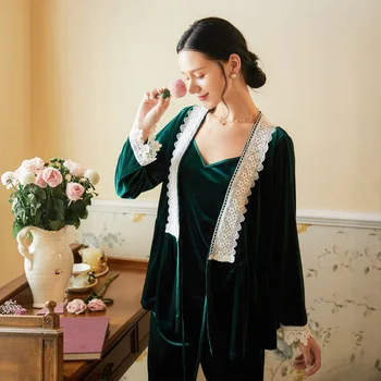 Wasteheart Winter Green Women's Sleep Nightwear Suits Pajama Sets Vest Sleepwear Suits Flannel Plus Size Nightgown 3 Pieces Lace
Wasteheart Winter Green Women's Sleep Nightwear Suits Pajama Sets Vest Sleepwear Suits Flannel Plus Size Nightgown 3 Pieces Lace