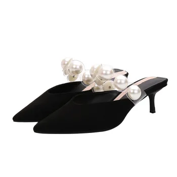 2020 new black pearl stiletto high heels pointed toe mules outer wear
2020 new black pearl stiletto high heels pointed toe mules outer wear