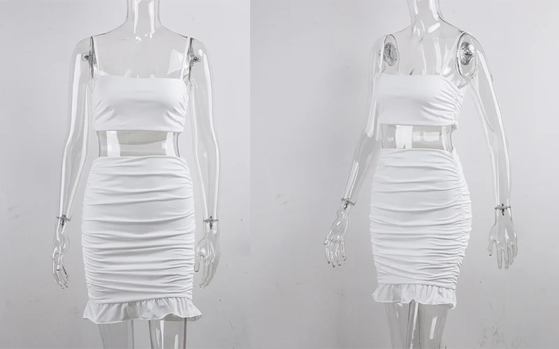FSDA Summer 2020 Women Set Spaghetti Strap Crop Top White Sexy And Mini Bodycon Skirt Ruffles Party Outfit Club Two Piece Sets