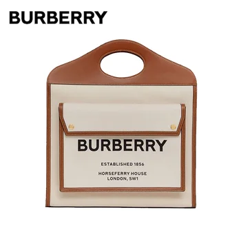 

BURBERRY Medium Two-tone Canvas Leather Handbags Logo Graphic Print Adjustable Crossbody Strap Shoulder Bags For Women 80146181