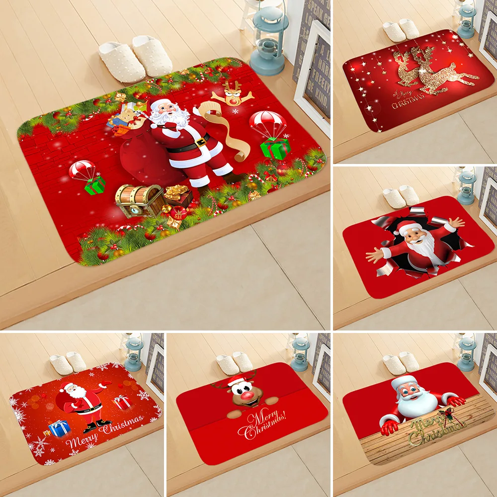 

Red Christmas Mat Santa Claus Elk Floor Mat Xmas Non-slip Doormat Kitchen Bathroom Decor 2023 Merry Christmas Decor For Home