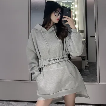 2019 Korean Fashion Lace Up Pullover Long Sleeve Hooded Bodysuit Women's Medium Long Solid Color Waistband Show Thin Plush Coat 
2019 Korean Fashion Lace Up Pullover Long Sleeve Hooded Bodysuit Women's Medium Long Solid Color Waistband Show Thin Plush Coat
