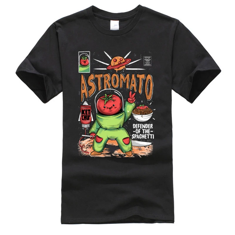 Фото ASTROMATO Space Tomatoes T Shirt for Men Comics ostern Day Short Sleeve Discount Funny Sweatshirts 100% Cotton | Мужская одежда