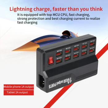 60W Smart 10-Port Charger Quick Charge Station USB Adapter USB 12A Power USB Charger Socket Porous for iPad Tablet Mobile Phone
60W Smart 10-Port Charger Quick Charge Station USB Adapter USB 12A Power USB Charger Socket Porous for iPad Tablet Mobile Phone