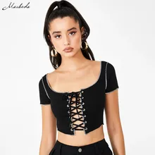 Macheda Summer Women's Short Sleeve Fashion Contrasting Color Sexy Lace Up Bandage Slim T-shirt Lady Casual tshirt 2020 New
Macheda Summer Women's Short Sleeve Fashion Contrasting Color Sexy Lace Up Bandage Slim T-shirt Lady Casual tshirt 2020 New
