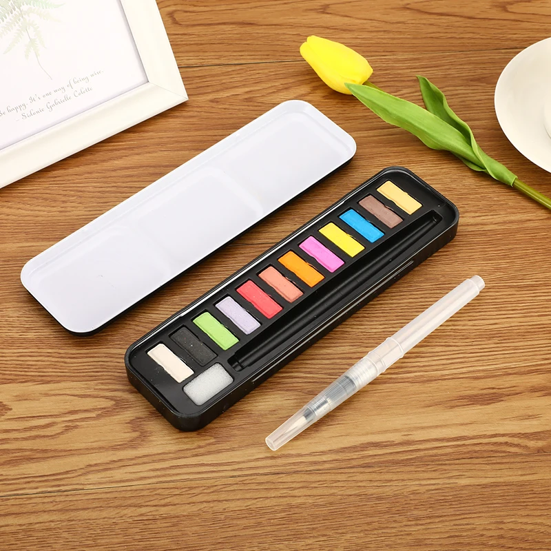 New 12 Colors Solid Watercolor Paint Set with Pen Brush Portable School Student Drawing Brush Acrylic Art Painting Supplies
New 12 Colors Solid Watercolor Paint Set with Pen Brush Portable School Student Drawing Brush Acrylic Art Painting Supplies